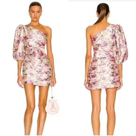LoveShackFancy Altie Floral One Shoulder Dress $495 - Picture 1 of 14